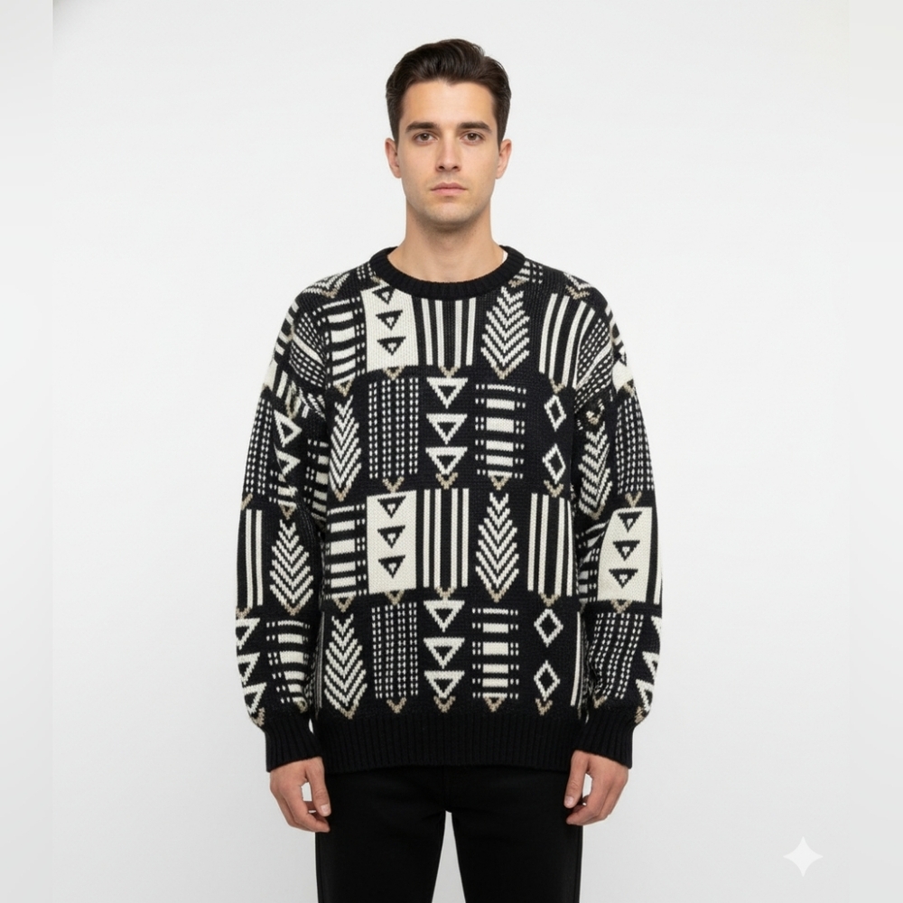 Vintage Emporio Gitano 80s 90s Black and White Geometric Sweater